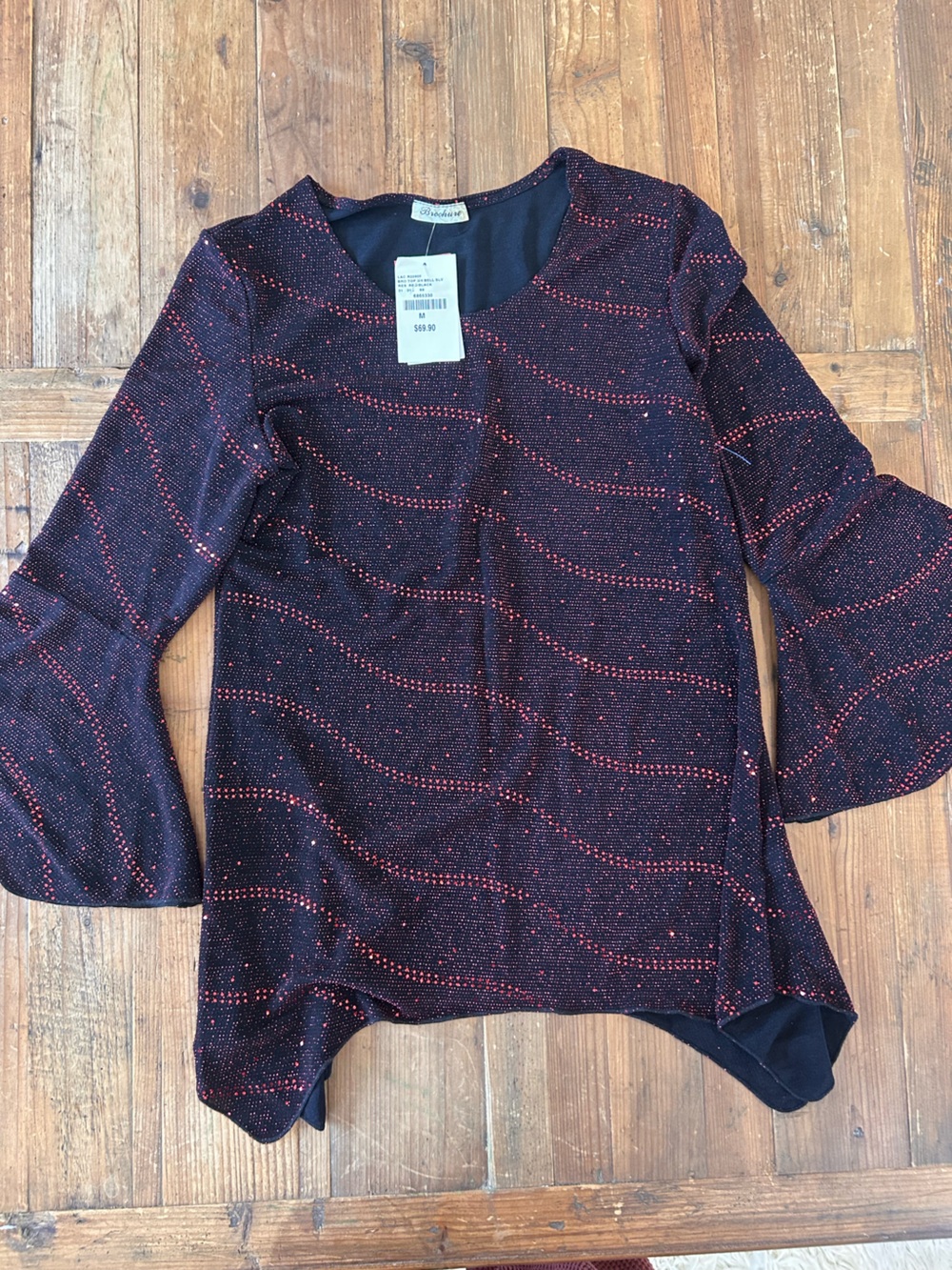 Women's Black Knit Tunic with Red Sparkle Detail